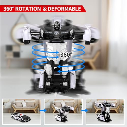 Blackma Remote Control Car - Transform, One-Button Deformation & 360°Rotating Drifting, Transform Robot RC Car with LED Light, Toy Gifts for 4 5 6 7 8 9 10 11 12 Years Old Boy (White) - 4