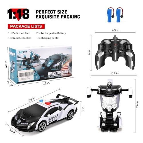 Blackma Remote Control Car - Transform, One-Button Deformation & 360°Rotating Drifting, Transform Robot RC Car with LED Light, Toy Gifts for 4 5 6 7 8 9 10 11 12 Years Old Boy (White) - 6