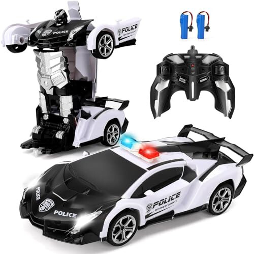 Blackma Remote Control Car - Transform, One-Button Deformation & 360°Rotating Drifting, Transform Robot RC Car with LED Light, Toy Gifts for 4 5 6 7 8 9 10 11 12 Years Old Boy (White) - 7