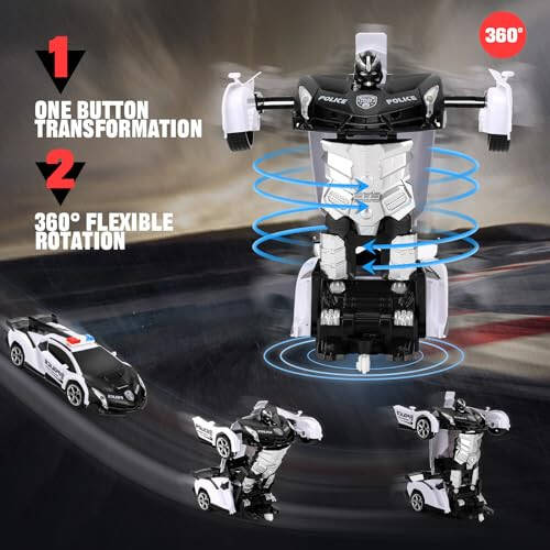 Blackma Remote Control Car - Transform, One-Button Deformation & 360°Rotating Drifting, Transform Robot RC Car with LED Light, Toy Gifts for 4 5 6 7 8 9 10 11 12 Years Old Boy (White) - 8