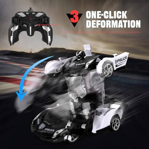 Blackma Remote Control Car - Transform, One-Button Deformation & 360°Rotating Drifting, Transform Robot RC Car with LED Light, Toy Gifts for 4 5 6 7 8 9 10 11 12 Years Old Boy (White) - 9