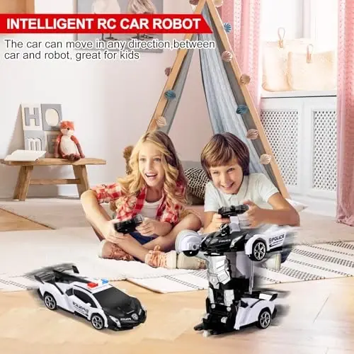 Blackma Remote Control Car - Transform, One-Button Deformation & 360°Rotating Drifting, Transform Robot RC Car with LED Light, Toy Gifts for 4 5 6 7 8 9 10 11 12 Years Old Boy (White) - BLACKMA (1)