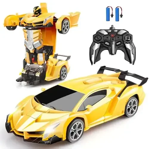 Blackma Remote Control Car - Transform, One-Button Deformation & 360°Rotating Drifting, Transform Robot RC Car with LED Light, Toy Gifts for 4 5 6 7 8 9 10 11 12 Years Old Boy (Yellow) - 1