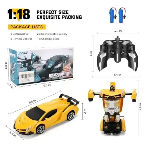 Blackma Remote Control Car - Transform, One-Button Deformation & 360°Rotating Drifting, Transform Robot RC Car with LED Light, Toy Gifts for 4 5 6 7 8 9 10 11 12 Years Old Boy (Yellow) - 6