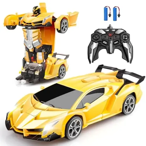 Blackma Remote Control Car - Transform, One-Button Deformation & 360°Rotating Drifting, Transform Robot RC Car with LED Light, Toy Gifts for 4 5 6 7 8 9 10 11 12 Years Old Boy (Yellow) - BLACKMA