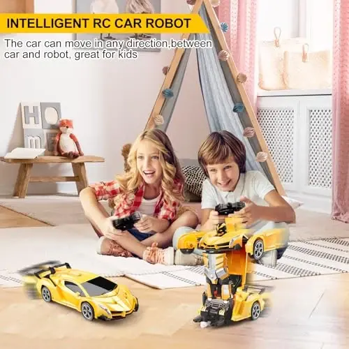 Blackma Remote Control Car - Transform, One-Button Deformation & 360°Rotating Drifting, Transform Robot RC Car with LED Light, Toy Gifts for 4 5 6 7 8 9 10 11 12 Years Old Boy (Yellow) - BLACKMA (1)