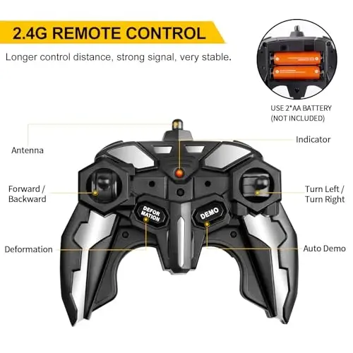 Blackma Remote Control Car - Transform, One-Button Deformation & 360°Rotating Drifting, Transform Robot RC Car with LED Light, Toy Gifts for 4 5 6 7 8 9 10 11 12 Years Old Boy (Yellow) - 5