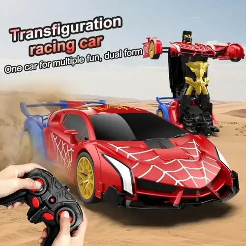 Blackma Transform Rc Cars for Boys 4-7 8-12, 2.4Ghz 1: 18 Scale Remote Control Car with One-Button Deformation & 360° Rotation, Birthday Toys for Kids Boys Ages 3-12 (Red & Blue) - 3
