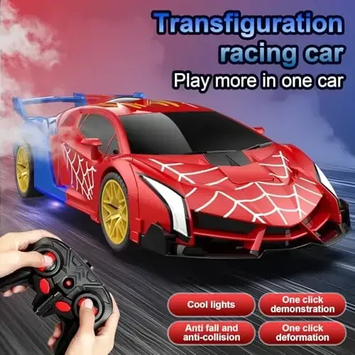 Blackma Transform Rc Cars for Boys 4-7 8-12, 2.4Ghz 1: 18 Scale Remote Control Car with One-Button Deformation & 360° Rotation, Birthday Toys for Kids Boys Ages 3-12 (Red & Blue) - 6