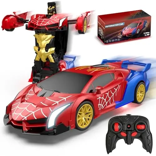 Blackma Transform Rc Cars for Boys 4-7 8-12, 2.4Ghz 1: 18 Scale Remote Control Car with One-Button Deformation & 360° Rotation, Birthday Toys for Kids Boys Ages 3-12 (Red & Blue) - BLACKMA