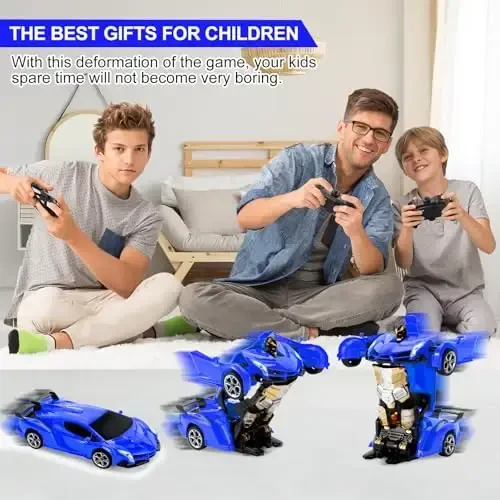 Blackma Remote Control Car - Transform, One-Button Deformation & 360°Rotating Drifting, Transform Robot RC Car with LED Light, Toy Gifts for 4 5 6 7 8 9 10 11 12 Years Old Boy (Blue) - 3