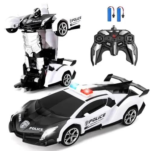 Blackma Remote Control Car -Transform, One-Button Deformation & 360°Rotating Drifting, Transform Robot RC Car with LED Light, Toy Gifts for 4 5 6 7 8 9 10 11 12 Years Old Boy (White) - BLACKMA