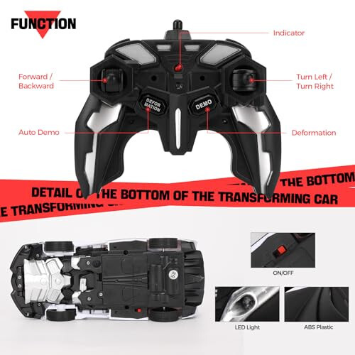 Blackma Uzaktan Kumandalı Araba - Dönüşüm, Tek Tuşla Dönüşüm & 360° Dönen Kayma, LED Işıkla Dönüşen Robot RC Araba, 4 5 6 7 8 9 10 11 12 Yaşındaki Erkek Çocuklar İçin Oyuncak Hediyeler (Beyaz) - 11