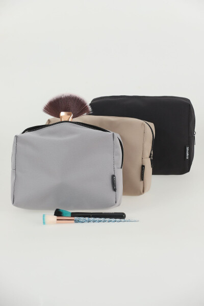 Black/Mink/Gray 3-Piece Makeup Bag Set U:15 Cm W:21 Cm H:9 Cm - 2