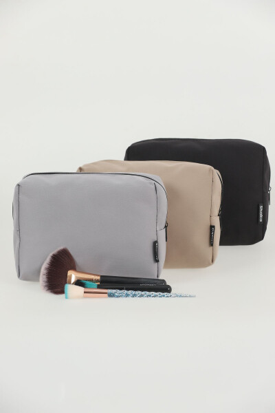 Black/Mink/Gray 3-Piece Makeup Bag Set U:15 Cm W:21 Cm H:9 Cm - 3