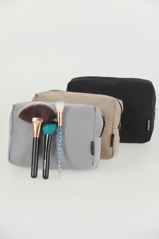 Black/Mink/Gray 3-Piece Makeup Bag Set U:15 Cm W:21 Cm H:9 Cm - 2