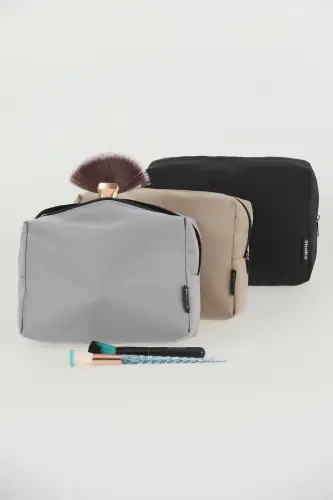 Black/Mink/Gray 3-Piece Makeup Bag Set U:15 Cm W:21 Cm H:9 Cm - 3