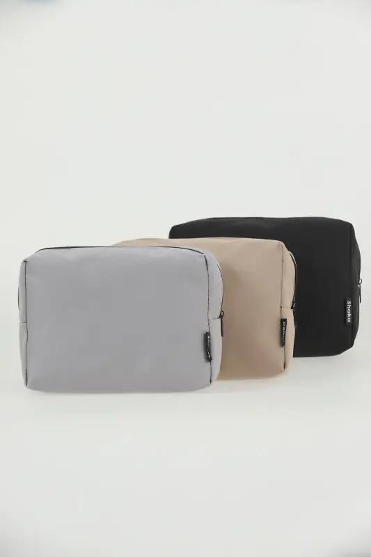 Black/Mink/Gray 3-Piece Makeup Bag Set U:15 Cm W:21 Cm H:9 Cm - 5