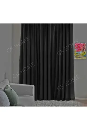 Blackout Curtain, Blackout Lightproof Curtain, Plain Sewing (Single Panel Drape)-Black - PIERRE CARDIN (1)