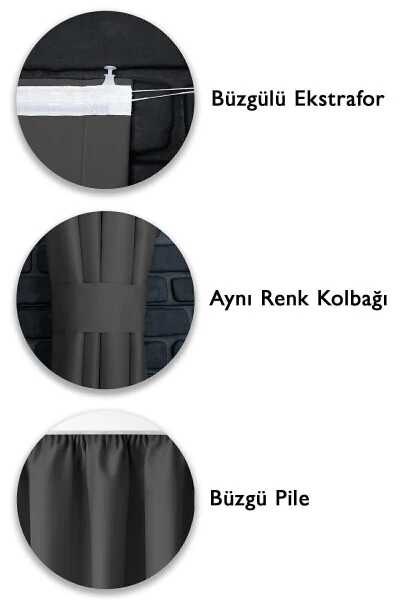 Blackout Işık Geçirmez Fon Perde V-14 Füme Pilesiz Ekstraforlu Karartma Güneşlik (ENXBOY)-Füme - 10