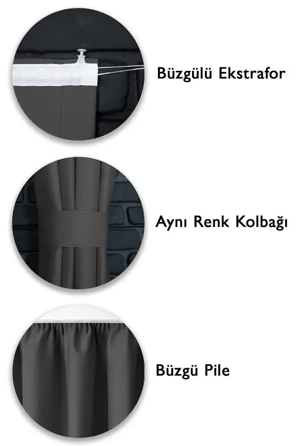 Blackout Işık Geçirmez Fon Perde V-14 Füme Pilesiz Ekstraforlu Karartma Güneşlik (ENXBOY)-Füme - 4