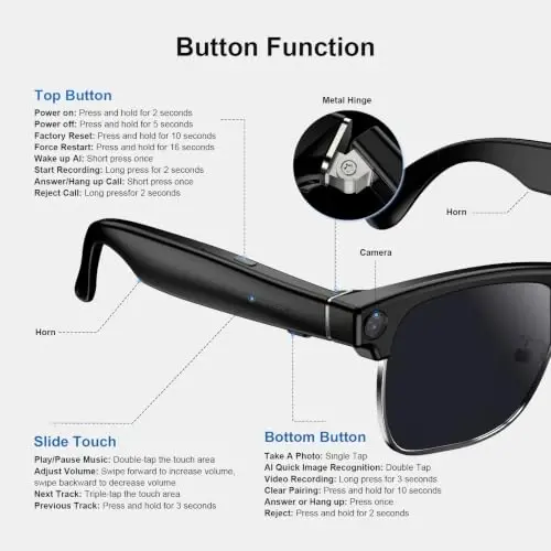 Blackview AI Smart Glasses with 12MP Camera, Photo/4K HD Video Recording Glasses with Real-Time Translation,Open Ear Speaker, AI Voice Assistant, Object Recognition, Polarized Sunglasses Lenses - 1