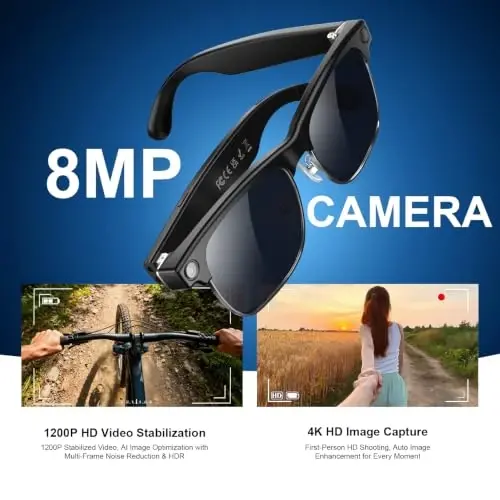 Blackview AI Smart Glasses with 12MP Camera, Photo/4K HD Video Recording Glasses with Real-Time Translation,Open Ear Speaker, AI Voice Assistant, Object Recognition, Polarized Sunglasses Lenses - 3