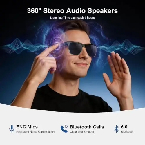 Blackview AI Smart Glasses with 12MP Camera, Photo/4K HD Video Recording Glasses with Real-Time Translation,Open Ear Speaker, AI Voice Assistant, Object Recognition, Polarized Sunglasses Lenses - 6