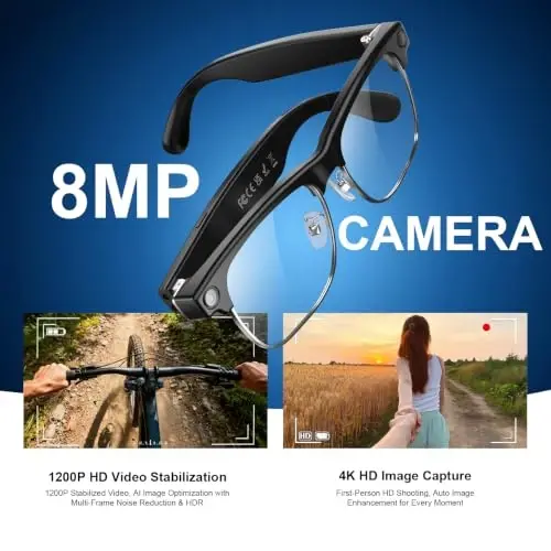 Blackview AI Smart Glasses with Camera, BT Call/Photo/4K HD Video Recording Glasses with Real-Time Translation, AI Voice Assistant, Object Recognition, Blue Light Blocking Graduated Lenses - BLACKVIEW (1)
