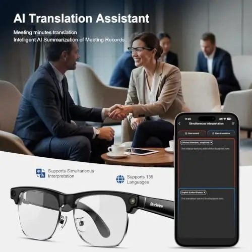 Blackview AI Smart Glasses with Camera, BT Call/Photo/4K HD Video Recording Glasses with Real-Time Translation, AI Voice Assistant, Object Recognition, Blue Light Blocking Graduated Lenses - 4