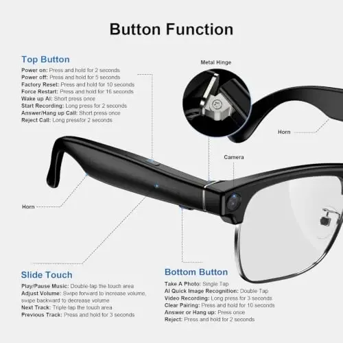Blackview AI Smart Glasses with Camera, BT Call/Photo/4K HD Video Recording Glasses with Real-Time Translation, AI Voice Assistant, Object Recognition, Blue Light Blocking Graduated Lenses - 6