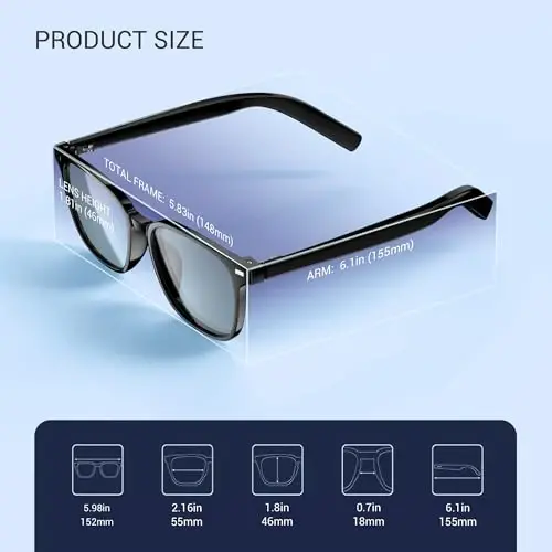 Blackview Smart Glasses, 5.3 Bluetooth Sunglasses with Open Ear Speaker, Voice Assistant Compatible, Blue Light Blocking Lens - Modazone (1)