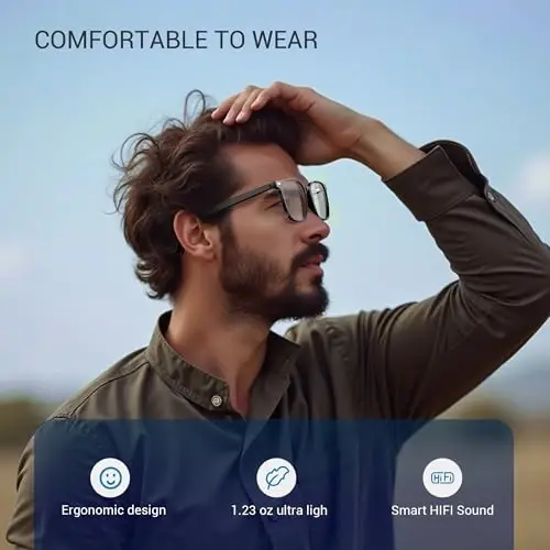 Blackview Smart Glasses, 5.3 Bluetooth Ochiq quloqli karnayli quyosh ko'zoynaklari, Ovozli yordamchi bilan mos, Moviy nurni to'suvchi linzalar - 6