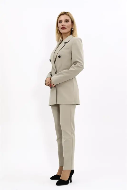 Erkek Yaka Kuruvaze Blazer Ceket & Dar Paça Pantolon-Bambu-Bambu - 2