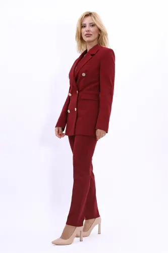 Erkek Yaka Kuruvaze Blazer Ceket & Dar Paça Pantolon-Bordo - Bordo - 2
