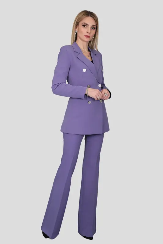 Blazer Ceket & Ispanyol Paça Pantolon Takım-lila-Lila - 2