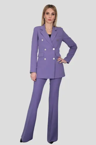 Blazer Ceket & Ispanyol Paça Pantolon Takım-lila-Lila - 4