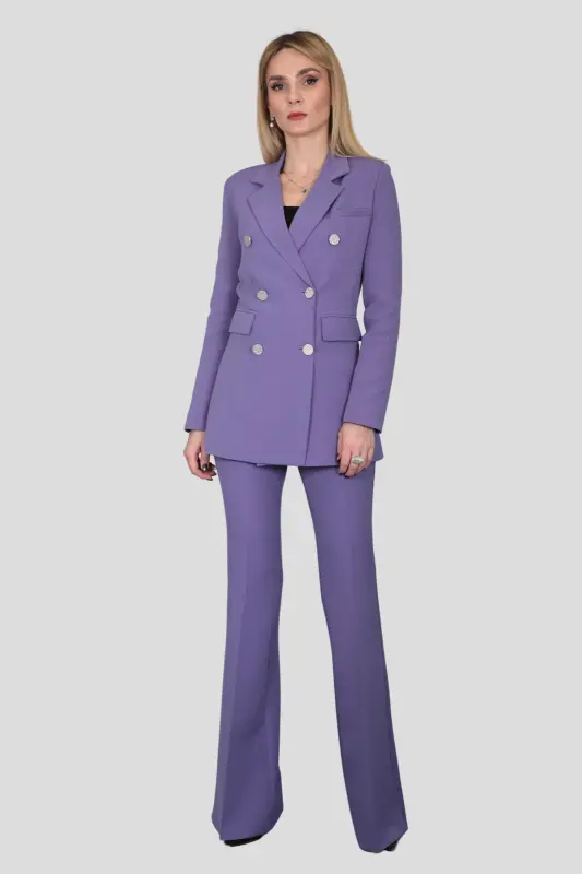 Blazer Ceket & Ispanyol Paça Pantolon Takım-lila-Lila - 5