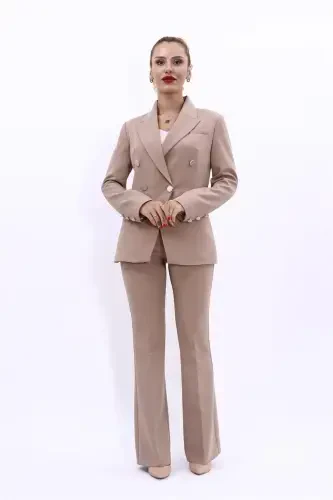 Erkek Yaka Kuruvaze Blazer Ceket & İspanyol Paça Pantolon-Taş-Taş - 3