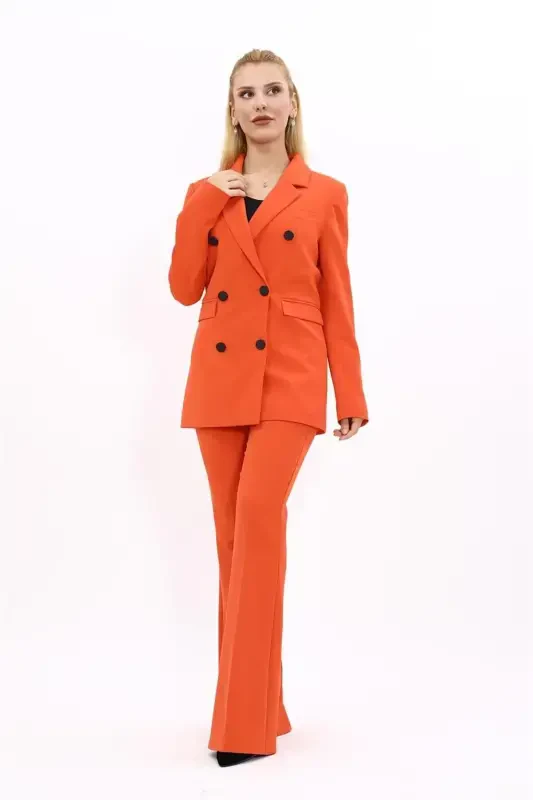 Erkek Yaka Kuruvaze Blazer Ceket & İspanyol Paça Pantolon-Turuncu-Turuncu - 1