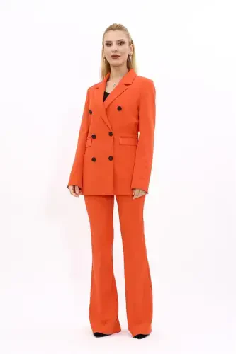 Erkek Yaka Kuruvaze Blazer Ceket & İspanyol Paça Pantolon-Turuncu-Turuncu - 5