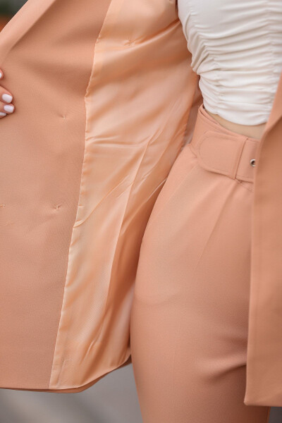 Blazer Ceket Kemerli Boru Paça Pantolon Takım-Kamel - 4