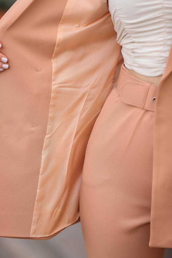 Blazer Ceket Kemerli Boru Paça Pantolon Takım-Kamel - 4