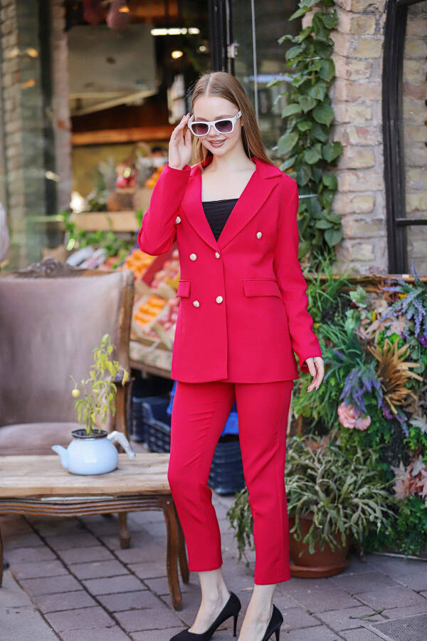 Blazer Jacket Belted Wide Leg Pants Suit - 6