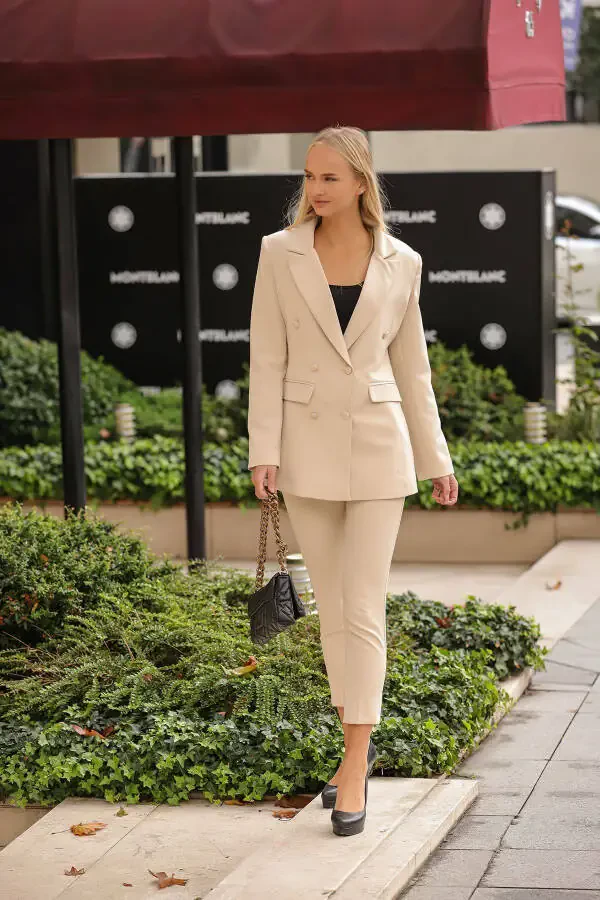 Blazer Jacket Belted Wide Leg Pants Suit - 6