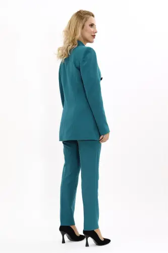 Blazer Jacket & Bootcut Trousers Set-Petrol-Petrol - 4
