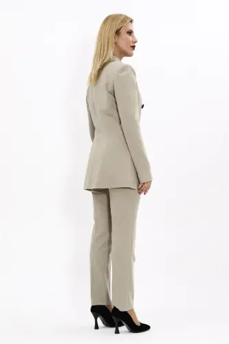 Blazer Jacket & Flare Leg Pants Set-Bamboo-Bamboo - 4