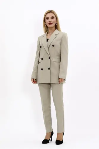 Blazer Jacket & Flare Leg Pants Set-Bamboo-Bamboo - 5