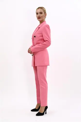 Blazer Jacket & Flare Leg Pants Set-Pink-Pink - ÖNDER ÖZSOY (1)