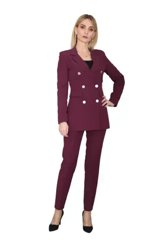Blazer Jacket & Flare Leg Pants Set-plum-Plum - ÖNDER ÖZSOY (1)